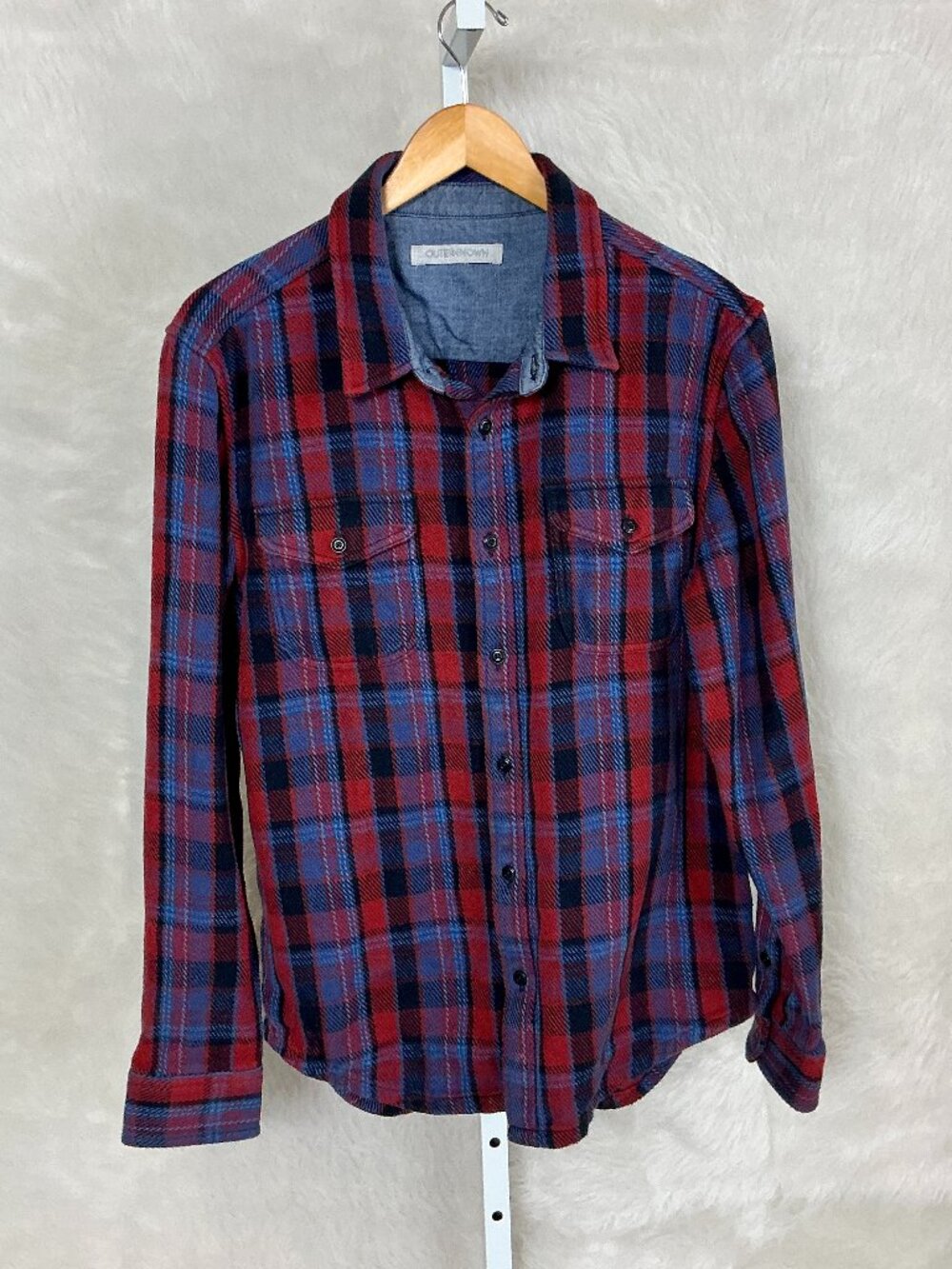 Outerknown Blue Red Plaid Woven Organic Cotton Button Front Blanket Shirt L